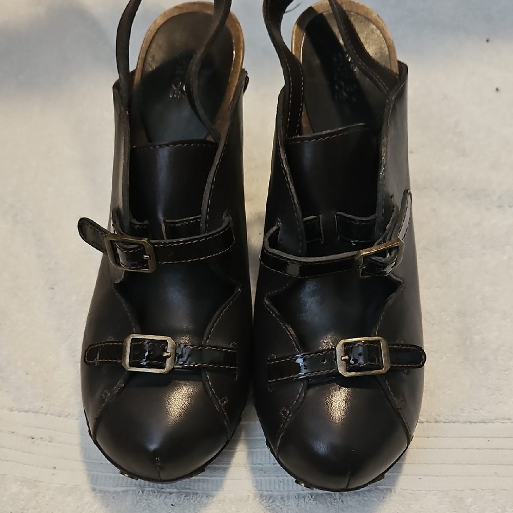 See By Chloe Dark Brown Leather Buckle Slingback Mules